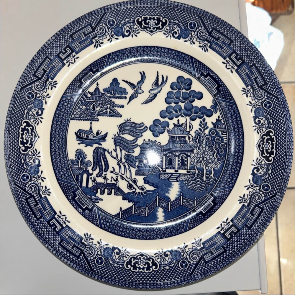 Blue Willow Porcelain Dinner Plate - Blue and White Transferware